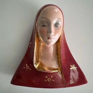 Vintage Virgin Mary Madonna Sculpture Head Bust Porcelain Ceramic Italy Religion